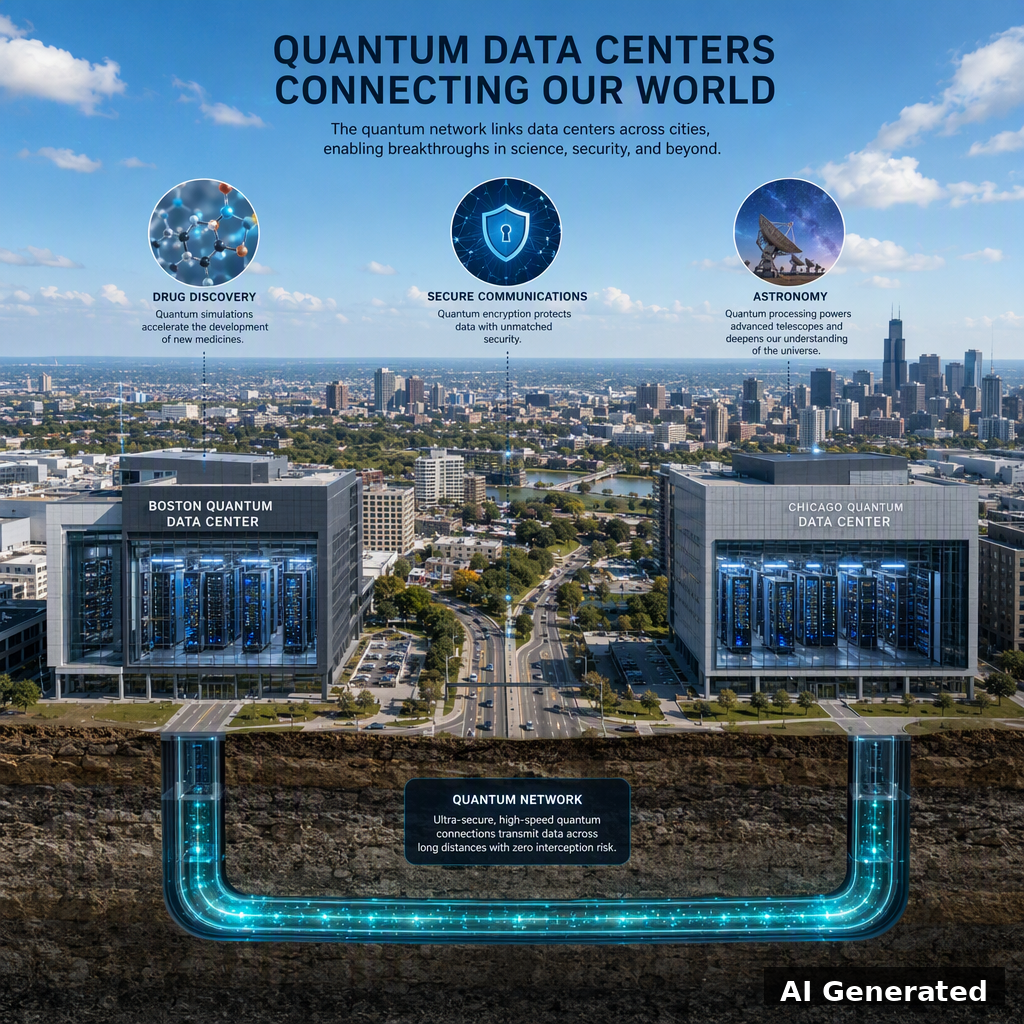 Future quantum data centers connected by fiber optic networks