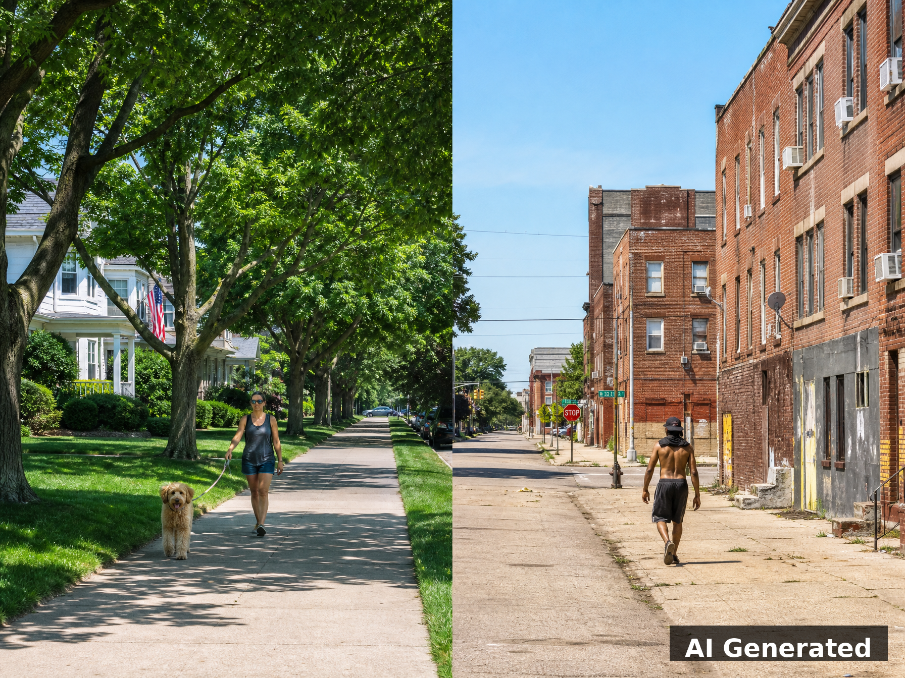 AI generated: Urban heat inequality - concrete neighborhoods vs green areas