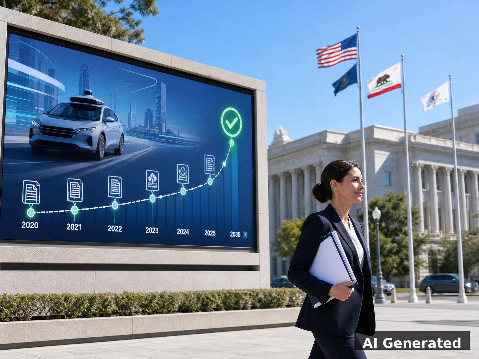 AI Generated image of government buildings showing accelerating autonomous vehicle regulation