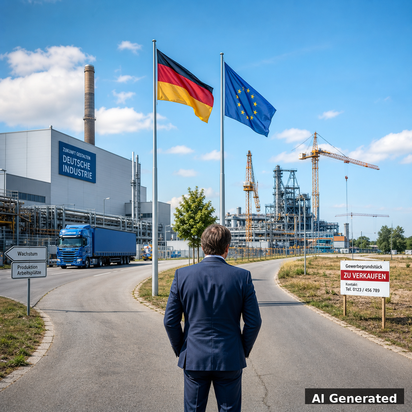AI Generated German factory at crossroads between continued production and future offshoring risk