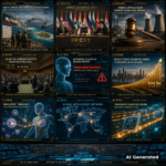 AI Generated - Nine-panel intelligence collage: Houthi forces seize Perim and Socotra islands in the Red Sea; BRICS summit in New Delhi with Modi, Putin and Pezeshkian; federal appeals court strikes down coal orders; House of Commons rejects assisted dying bill; Anthropic Claude AI misuse report; India forex reserves surge to $44.9 billion; WHOLISTIC cellular imaging breakthrough; tokenized equities boom; global intelligence network map.