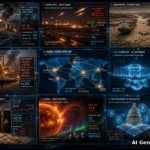 AI Generated - D107 nine-panel intelligence collage: Pentagon audit of Iran strike damage at US bases, Saudi pipeline blackout, Panama Canal drought, Australia steel, White House AI governance, fuel war premium, solar storm, CLARITY crypto markup