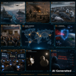 AI Generated - Nine-panel intelligence collage: Greek-Turkish Aegean territorial-waters standoff with warships and glowing boundary lines, Houthi drone attack wave on Saudi Aramco Yanbu terminal with European forces deploying air defence, southern right whale calf strandings on Argentina's Atlantic coast, Rome migration-politics street protest, holographic AI cyber-defense shield with satellites carrying AI chips rising to orbit, trading floor with Brent crude at $106 and dipping gold under hawkish Fed, NASA New Horizons at the two-lobed snowman world Arrokoth, Bitget's $352 million crypto heist attributed to North Korea's Lazarus Group, and a center holographic world correlation map linking Athens, Riyadh, Washington DC, Rome, Tokyo and Buenos Aires.