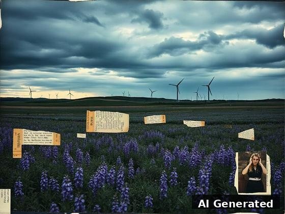 Through the lens — field. Anti-art collage: torn paper scraps and a pasted photograph scattered across the lupines.