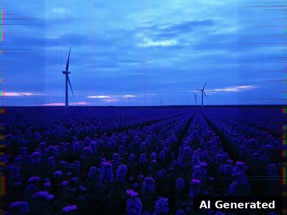 Through the lens — field. Scanline streaks and RGB tearing eat the dusk field; blooms and turbines stay readable.
