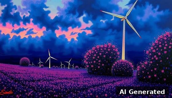 Through the lens — field. Dotted dusk halos around the neon glows; the whole scene in divisionist dabs (faux-Signac signature included).