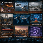 AI Generated - Nine-panel intelligence collage: Panel 1 Riyadh King Khalid Airport terminal burning after Houthi missile strike; Panel 2 US fighter jet striking blockade-running cargo ship M/V Ocean Molica in Gulf of Oman; Panel 3 flooded Florida Panhandle neighborhood after Hurricane Isaias; Panel 4 Delhi lockdown with riot police and barricades at India Gate; Panel 5 holographic AI brain with emergency brake lever in containment control room; Panel 6 congressional hearing before US gross debt counter $40 trillion; Panel 7 Mars propellant plant with solar arrays and methane tanks; Panel 8 Zcash shield inside quantum-resistant lattice vault; Panel 9 holographic world map with nodes at Riyadh, Tehran, Kyiv, Delhi, Munich, Washington and New York.