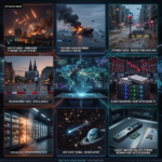AI Generated - Nine-panel intelligence collage: Kyiv third-night strikes and Starlink dispute, two ships sunk in the Strait of Hormuz, Istanbul heaviest rainfall since 1985, Cologne robot liability case, holographic world map with six data nodes, AI-debt reckoning with Kospi down 7 percent, fridge hack hitting 700 supermarkets, JWST ghost signal 88 days apart, Ledger tampered wallets and Richard Heart arrest.