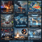 AI Generated - Nine-panel intelligence collage: France riots with 2,400 arrests and Macron address; oil tanker mined in the Strait of Hormuz; Super El Nino strongest since 1950; Spain red alerts in Mallorca and Valencia; global overview map; Anthropic pre-IPO public benefit pledge; markets AI-debt reckoning with Black Monday echo; Japan MMX Mars mission; Deutsche Bank crypto custody and digital euro timeline.