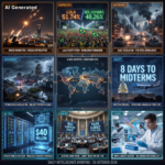 AI Generated - Nine-panel Daily Intelligence Briefing collage for 26 October 2026: Houthi missile intercepted over Riyadh, Lula wins fourth Brazilian term 51.74 to 48.26, Gulf escalation five sites demolished, storms Boelo and Austen cut power to 800,000 properties, global overview map, midterm countdown 8 days, SpaceX 40 billion AI chip debt with neocloud shakeout warning, central-bank week with BOJ hawkish pause and yuan at 6.6682 four-year high, mRNA cancer vaccine cuts melanoma risk 42 percent
