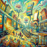 KI-generiertes Titelbild der deutschen Ausgabe, expressionistisch-surrealistische Kunst