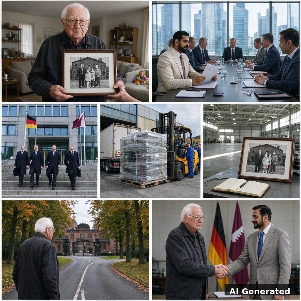 Généré par IA : image principale en collage — vente d'entreprises industrielles allemandes, succession, capital-investissement, contrôle des investissements