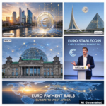 KI-generiertes Collage: Europas digitaler Euro — Souveränität UND Einfluss (Teil 3)