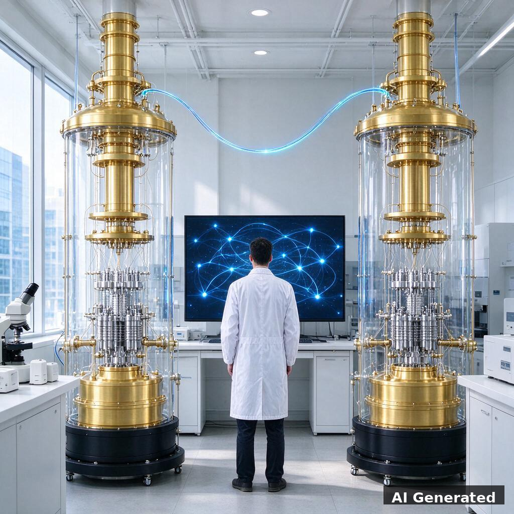 Deux ordinateurs quantiques cryogéniques reliés par une fibre optique lumineuse