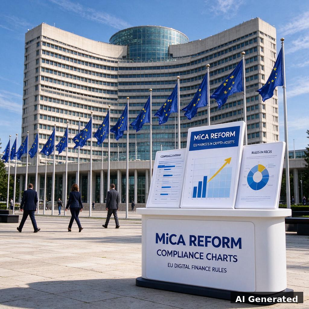 AI generated section image: la réforme de MiCA au siège de la Commission européenne à Bruxelles