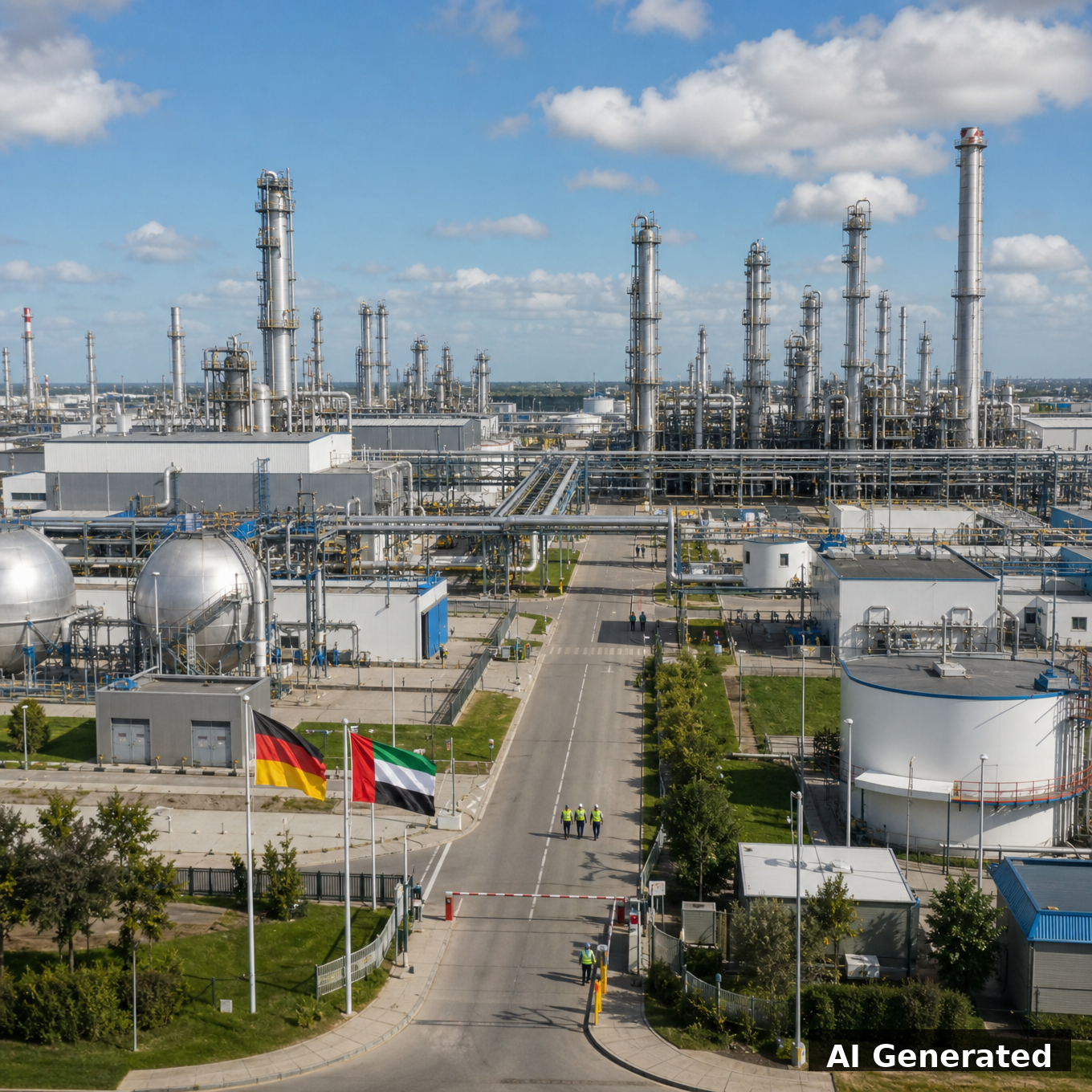KI-generierte Luftaufnahme einer blühenden deutschen Chemieanlage