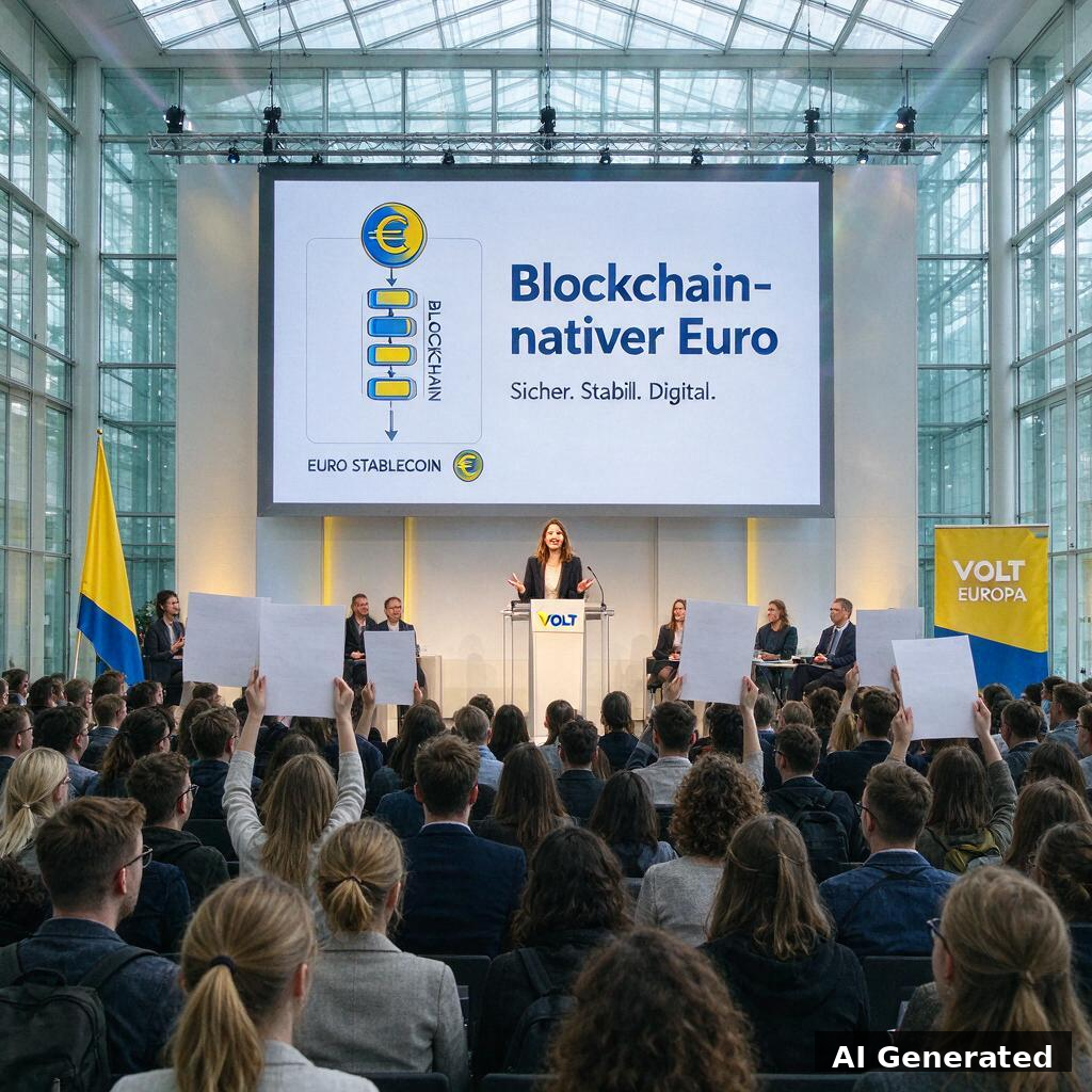 KI-generiertes Abschnittsbild: Volt Europa Parteitag zum Blockchain-nativen Euro