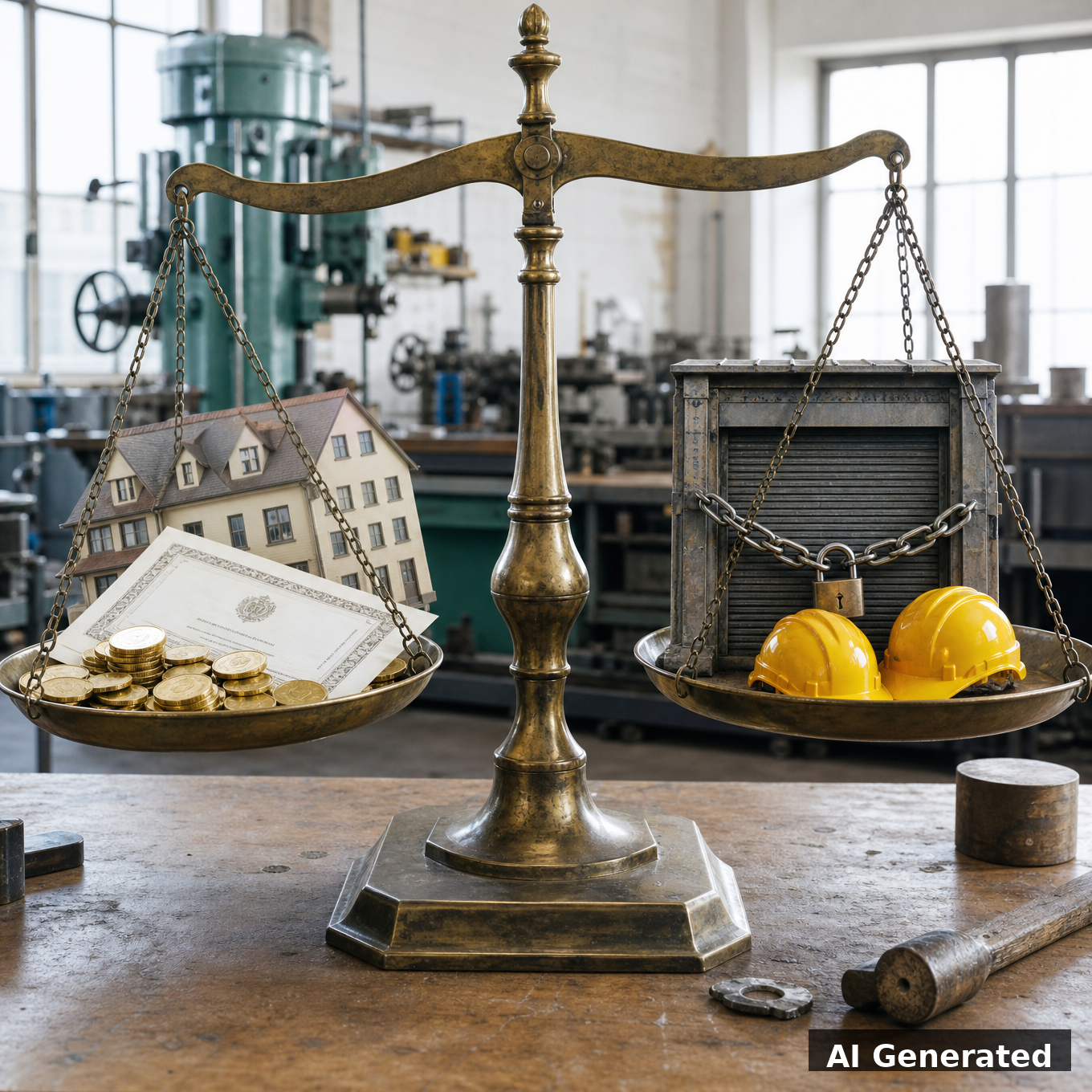 Balance générée par IA : argent et contrat contre portail d'usine verrouillé
