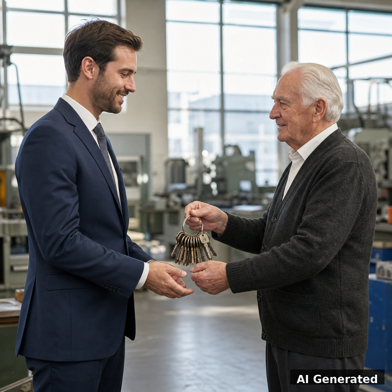 Généré par IA : remise des clés de l'usine au nouveau propriétaire